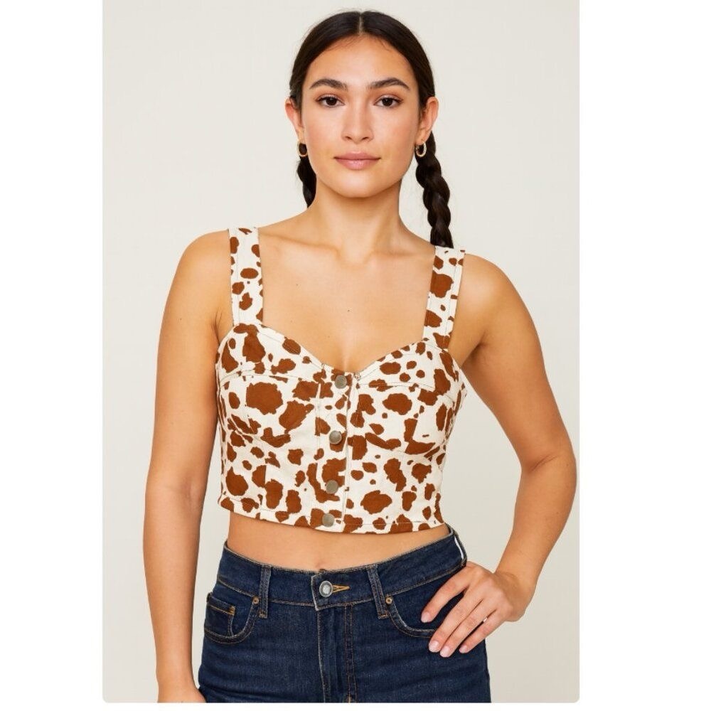 Altar'd State Brown and Cream Patterned Crop Top